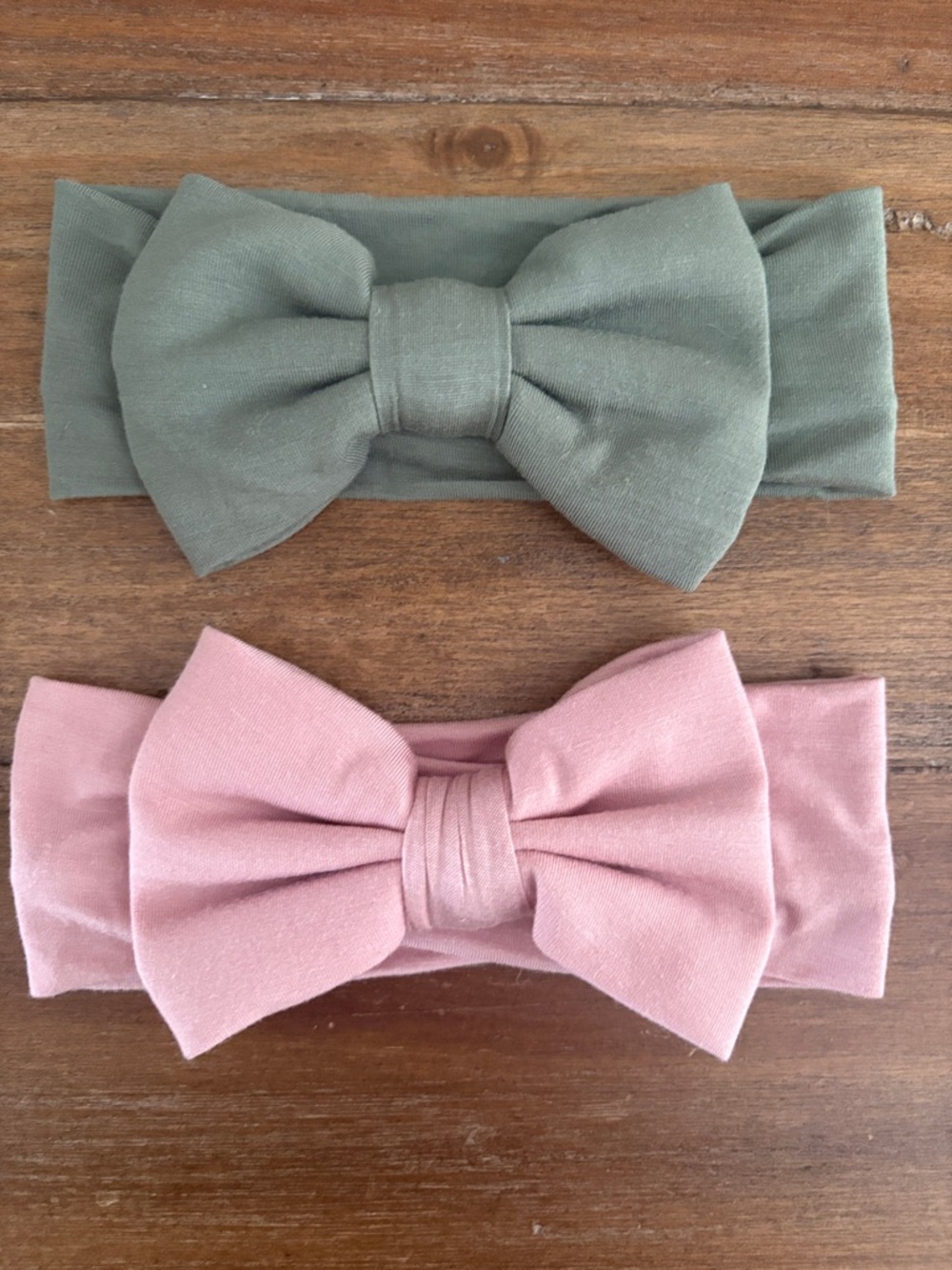 Little Sleepies Luxe Bow Headband Set of 2, Olive Green & Dusty Pink
